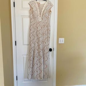 Xscape white, long, sleeveless dress